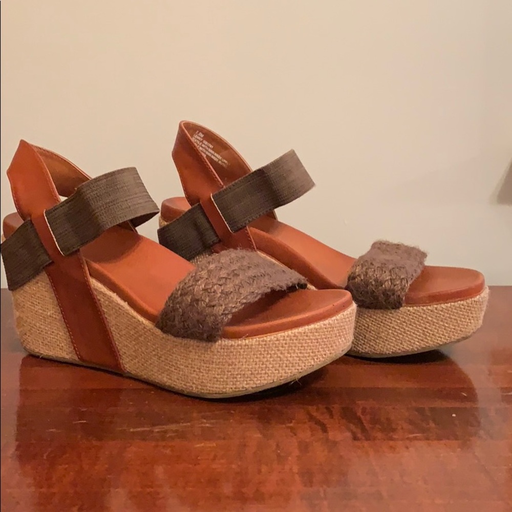 MIA green and tan espadrille wedges